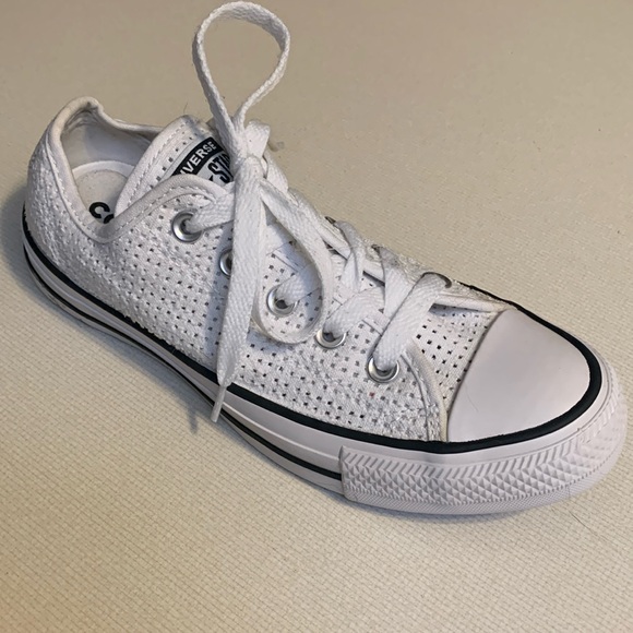 Converse Shoes - Converse Women’s White Low Top Perforated Sneaker with Black Trim